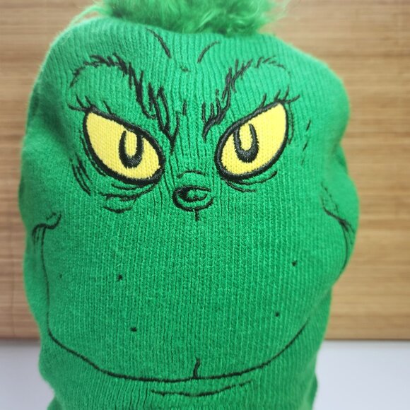 The Grinch Beanie Hat Green Knit Fleece Lined Braids Unisex One Size Dr Seuss - Picture 3 of 12